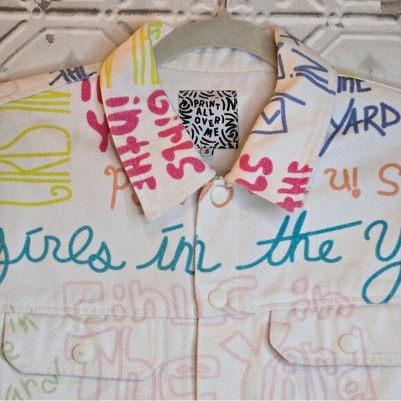 Print All Over Me Girls in the Yard Denim White Jacket Indie Brand Size Small - Picture 8 of 15
